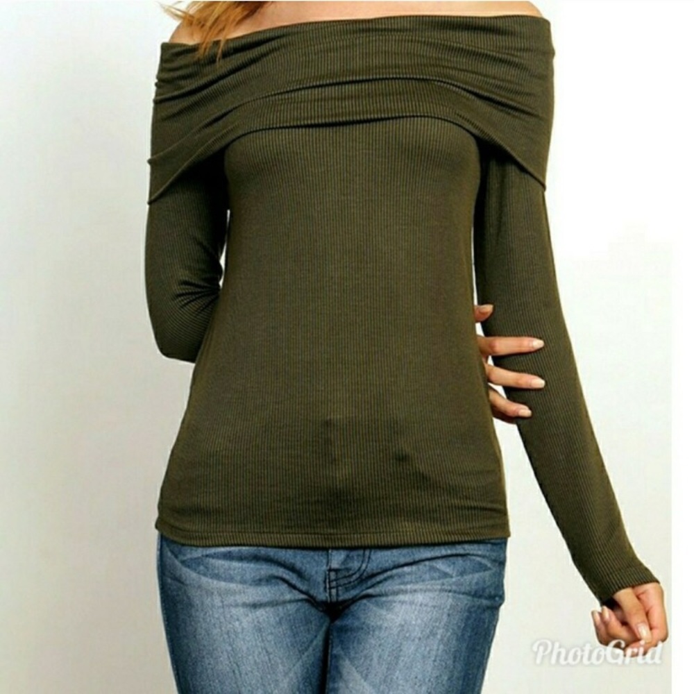 Olive Green Off The Shoulder Top